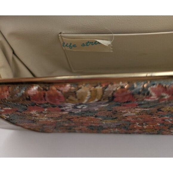Vintage 80s Floral Print Woven Tapestry Purse Handbag Life Stride - Picture 11 of 11